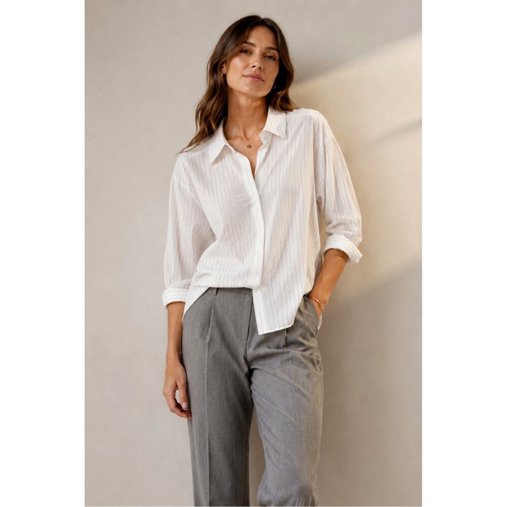 Express White Pinstripe Cotton Button Down Shirt XL 100% Cotton